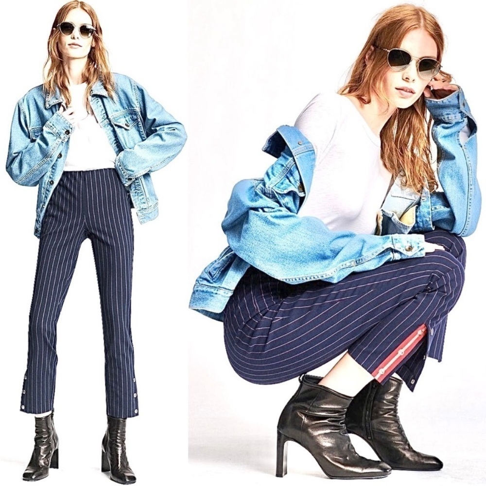 RAG & BONE Simone Snap Pant Trouser Blue White Stripe High Rise Stretch Cropped